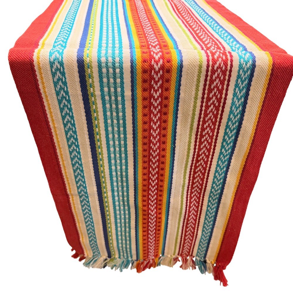Southwest print table runner & placemats set Woven Cotton Boho Multi Color
